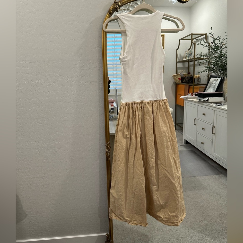 Zara White and Tan Drop Waist Dress